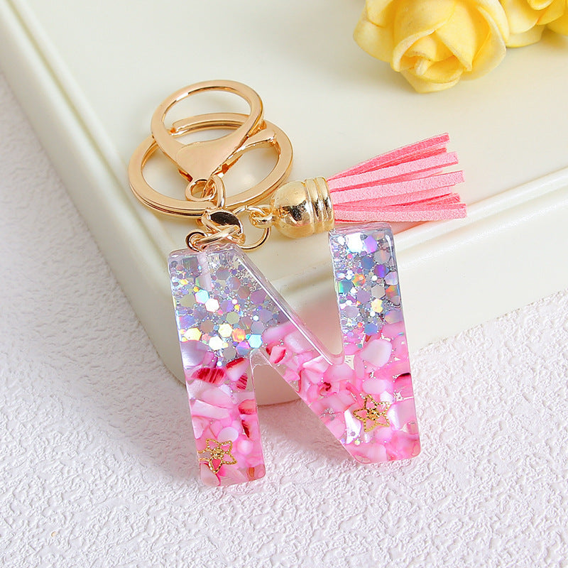 Wholesale Glitter 26 English Letter Tassel Keychain