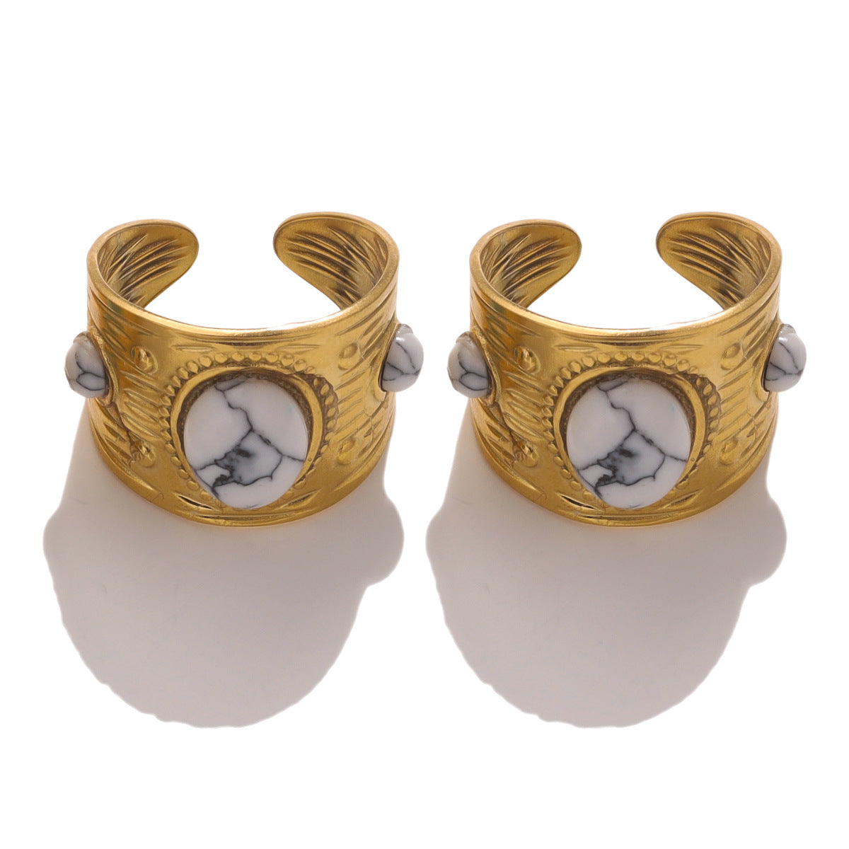Wholesale Stainless Steel Natural Stone Ring for Women,  Geometric Design with Tiger Eye,  Trendy Jewelry Accessory for Everyday Wear