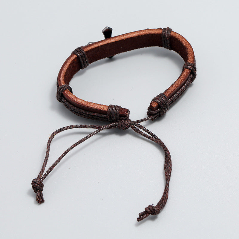 Wholesale Retro Handmade Leather Braided Bracelet Black Unisex Fashion Accessory for Boutique Resale