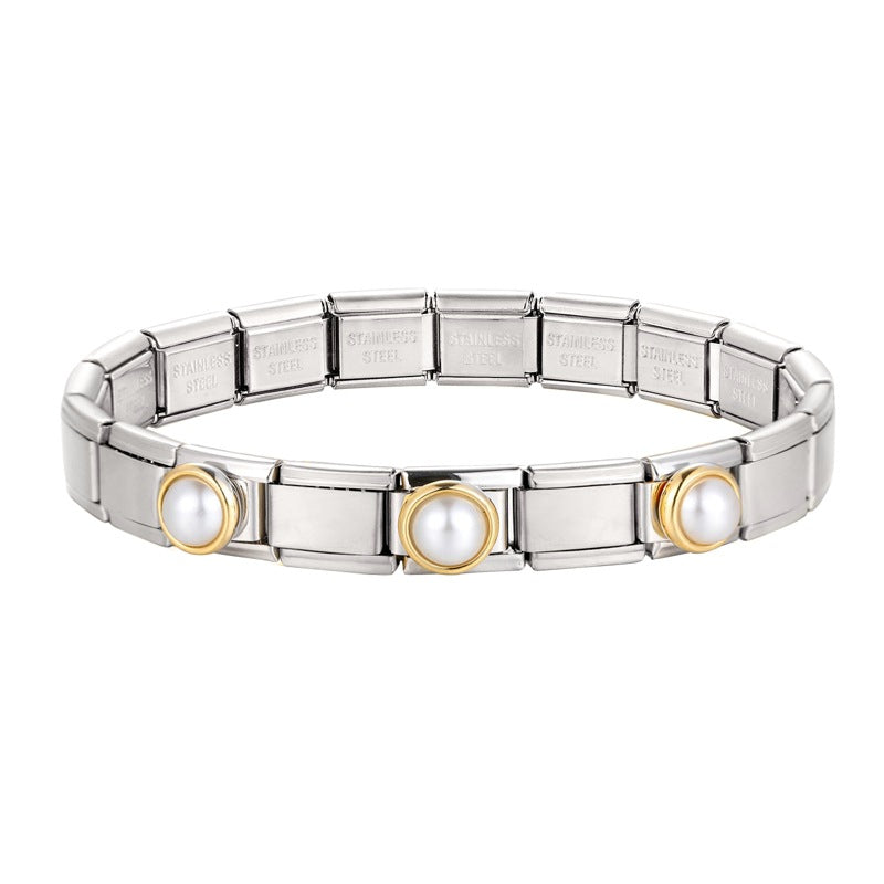 Wholesale  Italian Module Handmade Module Titanium Steel Combination Retro Stitching Bracelet Cartoon Creative Fashion Retro Bracelet