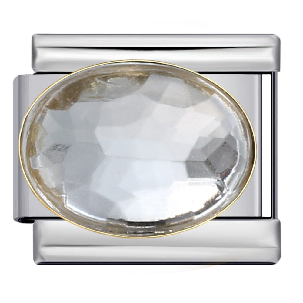 Wholesale Italian Charm Bracelet 9mm DIY Splicing Removable Large Oval Color Stone Stainless Steel Composable Bracelet