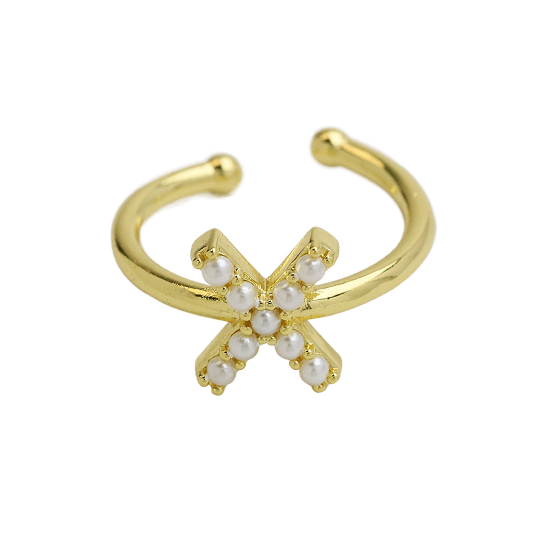 Wholesale  brass pearl 26 English letters open ladies ring