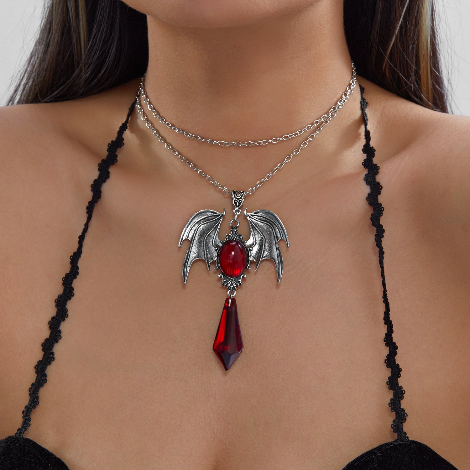 Wholesale Alloy Gothic Bat Pendant Necklace with Crystal,   Jewelry Accessory for Women