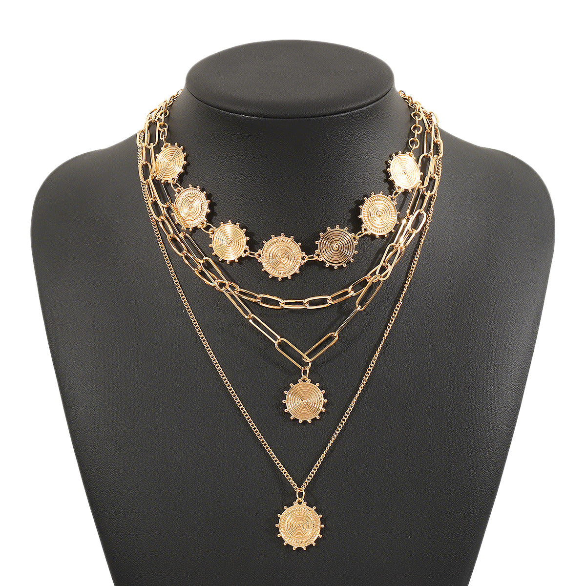 Wholesale alloy texture annual ring brand splicing necklace fashion trend punk multi-layer necklace