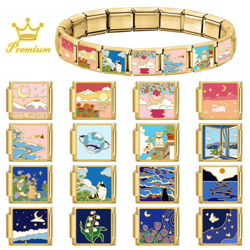 Wholesale DIY Modular Bracelet Stainless Steel Electroplated Gold Retro Fashion Jewelry Accessory