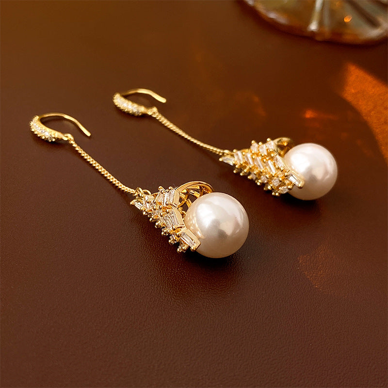 Wholesale Diamond Pearl Triangle Earrings ACC-ES-KJ012
