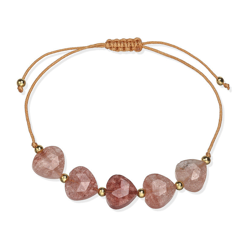 Wholesale Handmade INS Style Minimalist Woven Heart Bracelet Adjustable Copper With Tiger Eye Pink Crystal Green Aventurine Fashion Accessory Gift