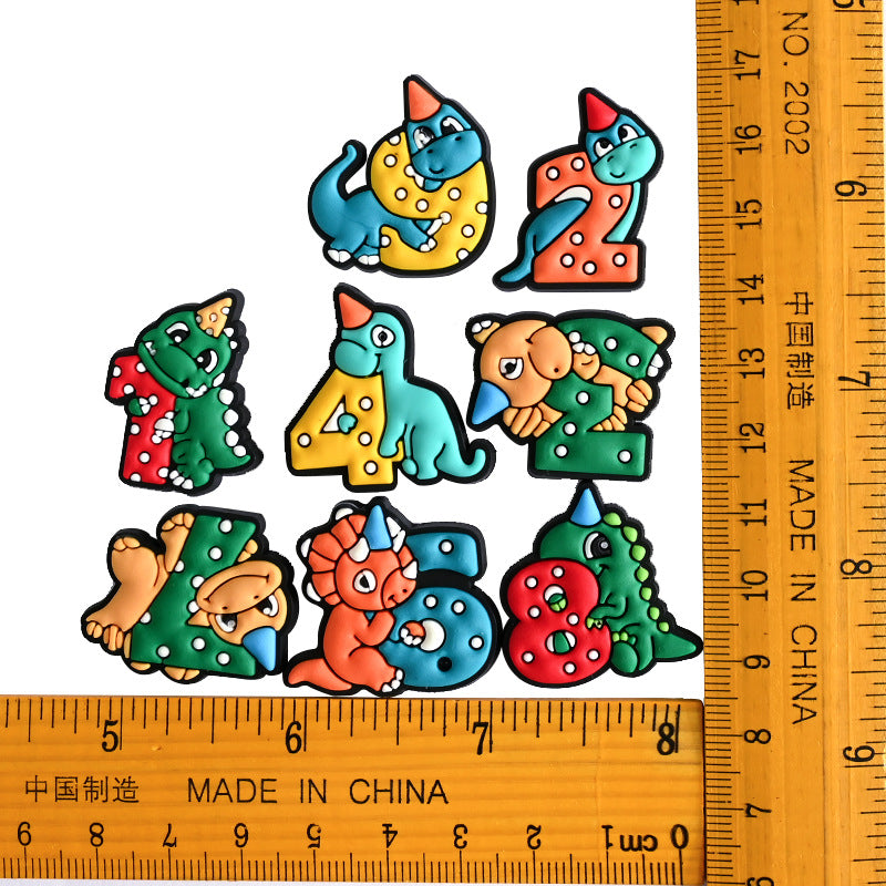 Wholesale Random 100pcs Digital Dinosaur PVC Soft Rubber Shoe Buckle Decoration ACC-SC-RYY059