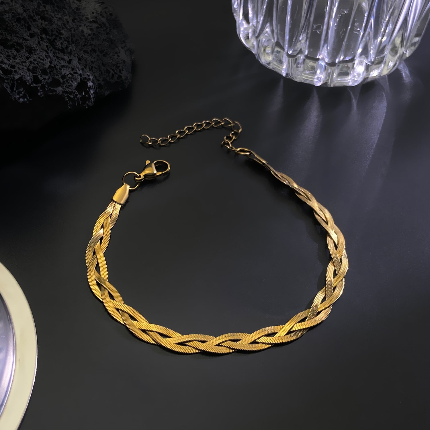 Wholesale Light Luxury Flat Three-layer Snake Bone Chain Gold-plated Necklaces Bracelets ACC-NE-MY014