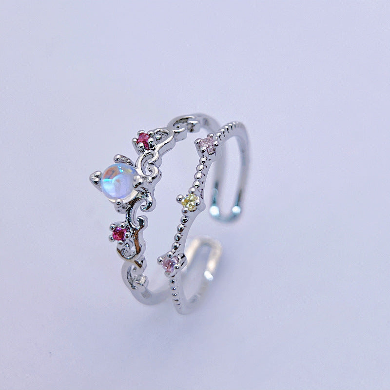 Wholesale Color Diamond Super Sparkling Double Layer Moonstone Open Rings ACC-RS-YXY006