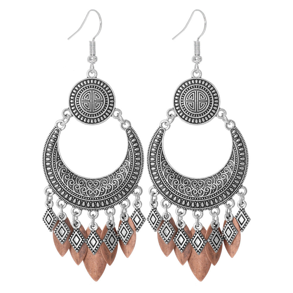 Wholesale Zinc Alloy Retro Ethnic Tassel Earrings with Geometric Pattern,  Fashion Accessory Gift