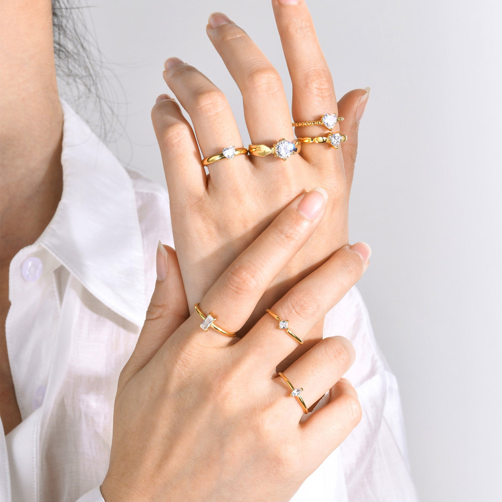 Wholesale Titanium Steel Ring Stainless Steel Zircon Gold Ring Heart Shape ACC-RS-HuaLanXin002