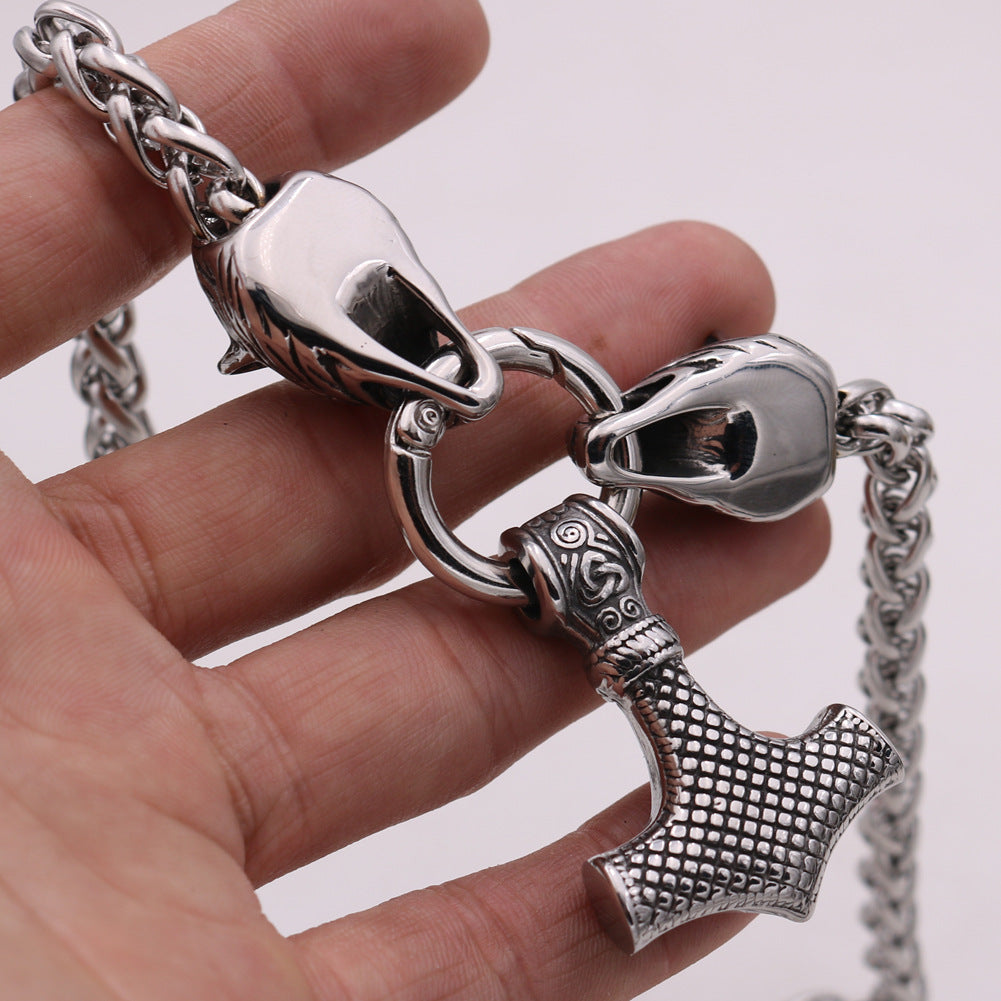 Wholesale Wolf Head Titanium Steel Hammer Pendant Necklaces ACC-NE-Hongg007