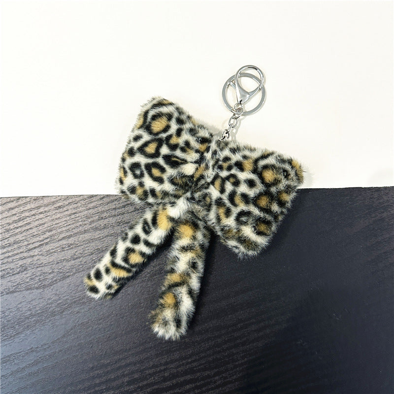 Wholesale Plush Bow Keychain Leopard Print Korean Cute Bag Charm Boutique Resale