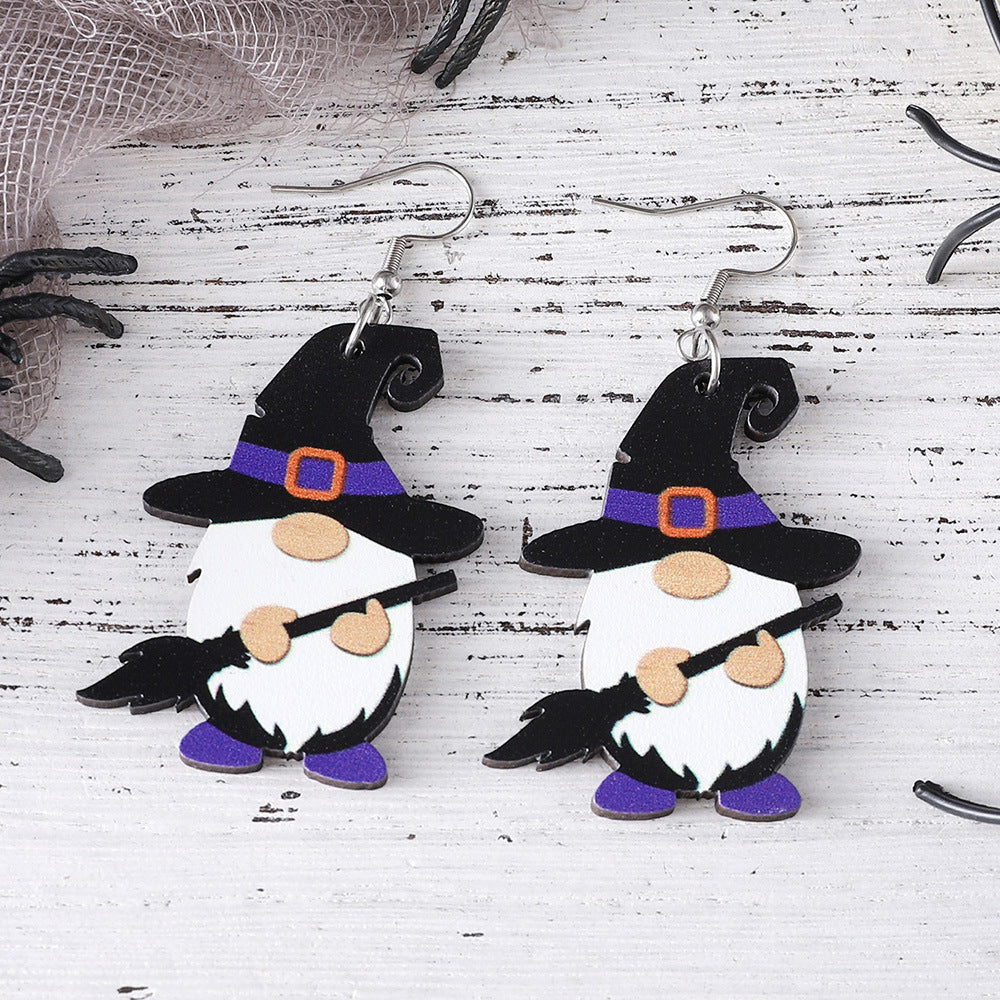 Wholesale Halloween Bat Skull Cute Dwarf Pendant Wood Earrings