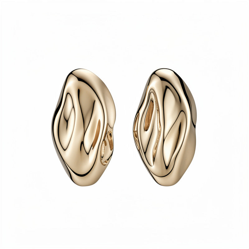 Wholesale Silver Tone Metal Oval Pleated Earrings Trendy Jewelry Accessory for Party Wear