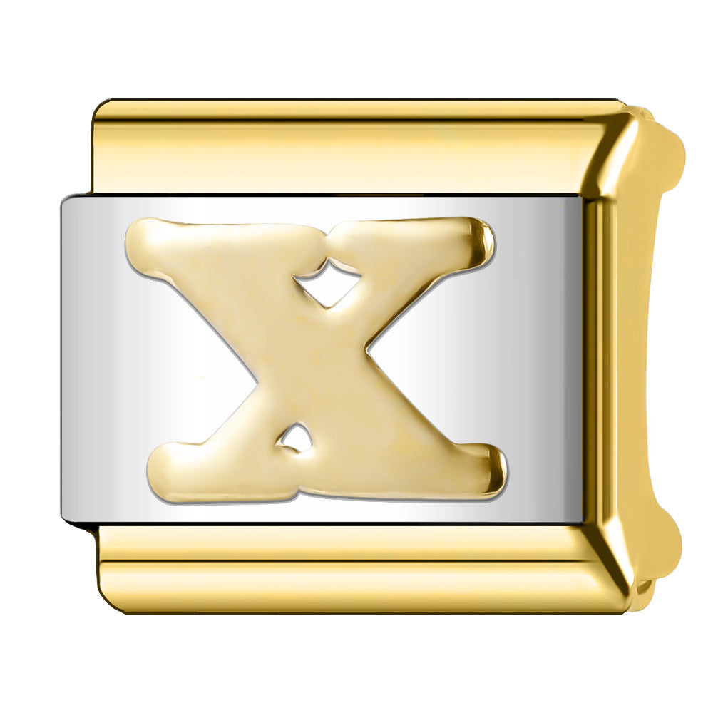 Wholesale  Italian Charm Bracelet 9mm DIY English Edge Gold Letter Series  Creative Stainless Steel Composable Bracelet