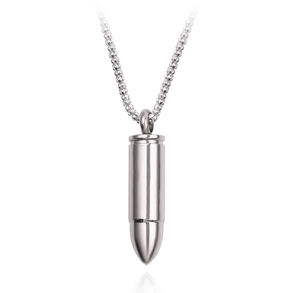 Wholesale  men's domineering pendant stainless steel bullet can be opened necklace