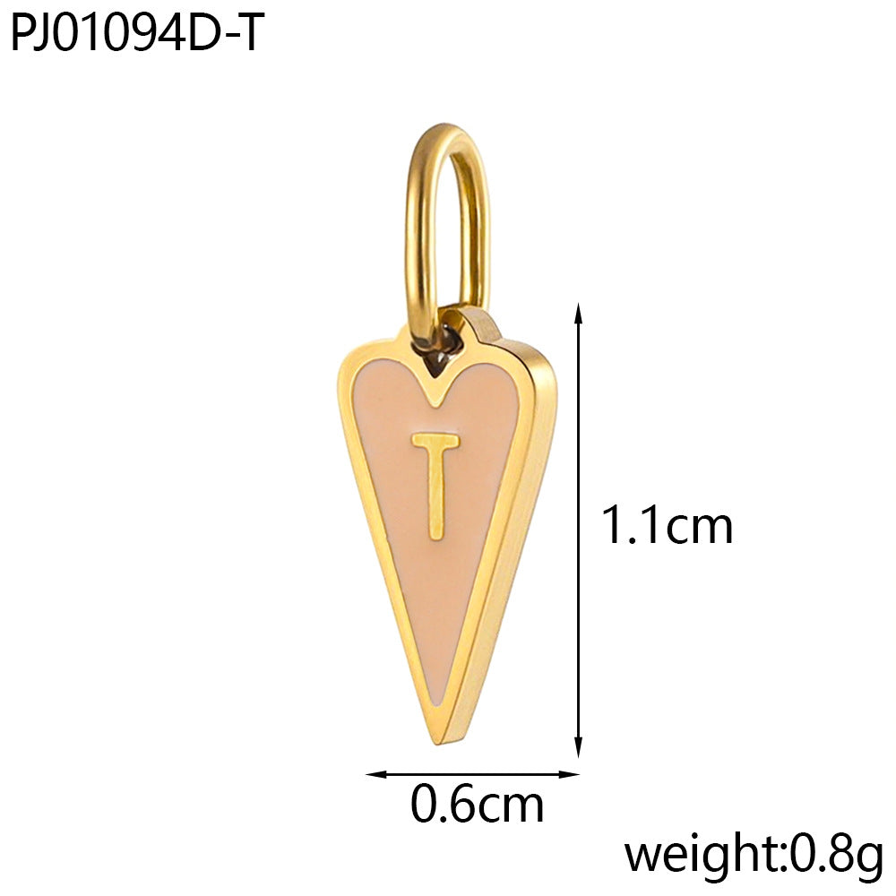 Wholesale Single-sided oil-dropping heart 26 English letters stainless pendant