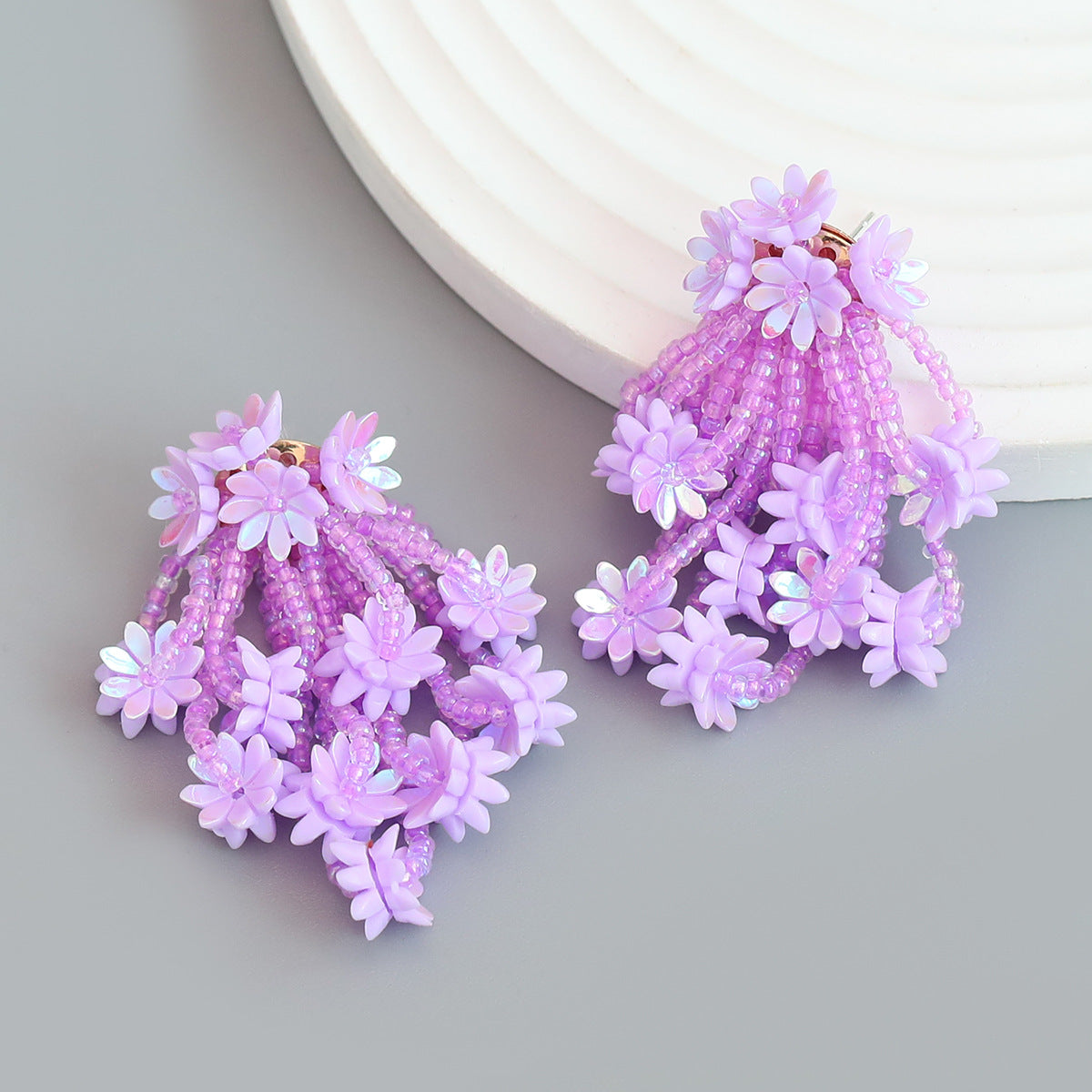 Wholesale multi-layered rice beads tassel flower resin flower earrings ACC-ES-JL021