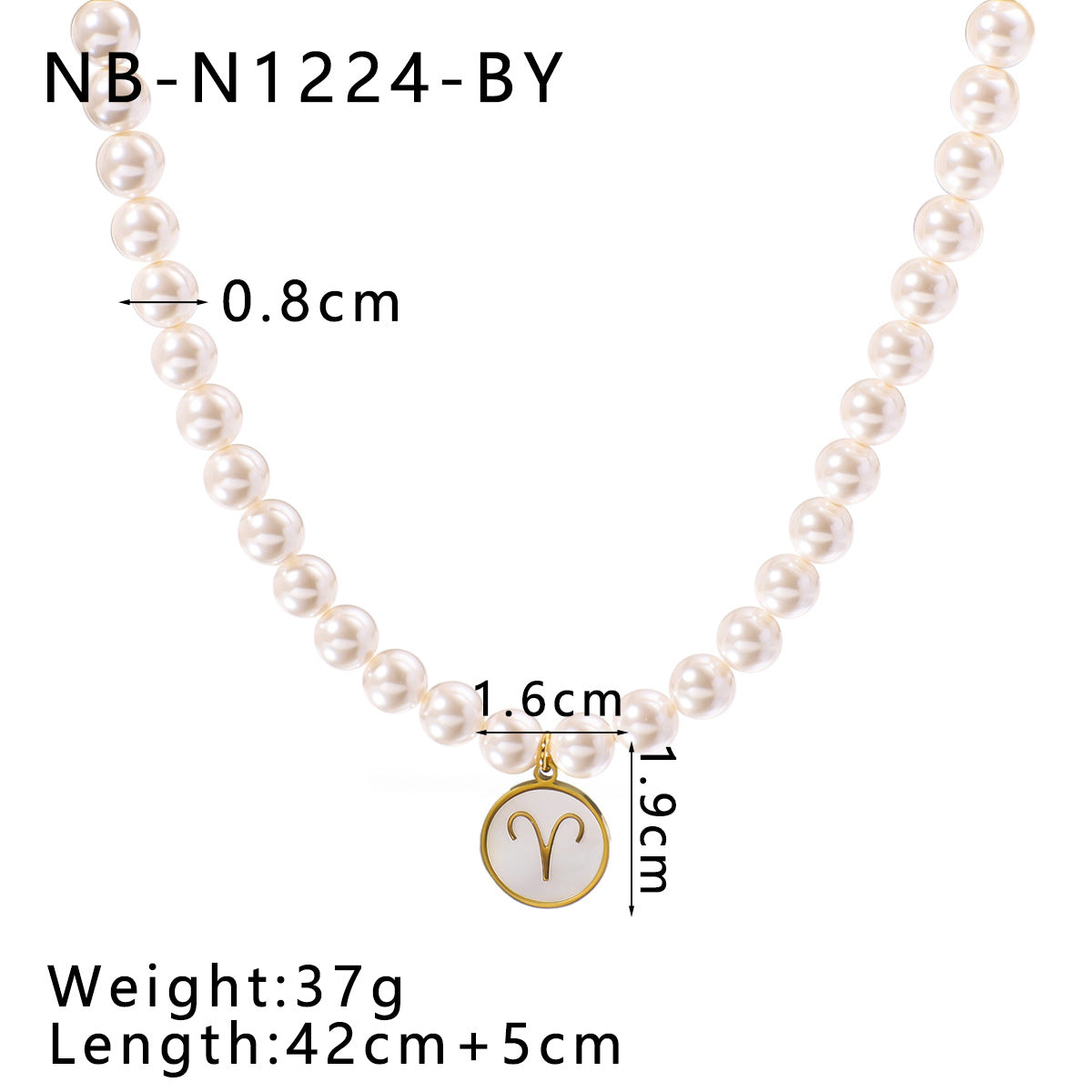 Wholesale 12 constellation stainless steel plated 18k gold white seashells pearl light luxury necklace