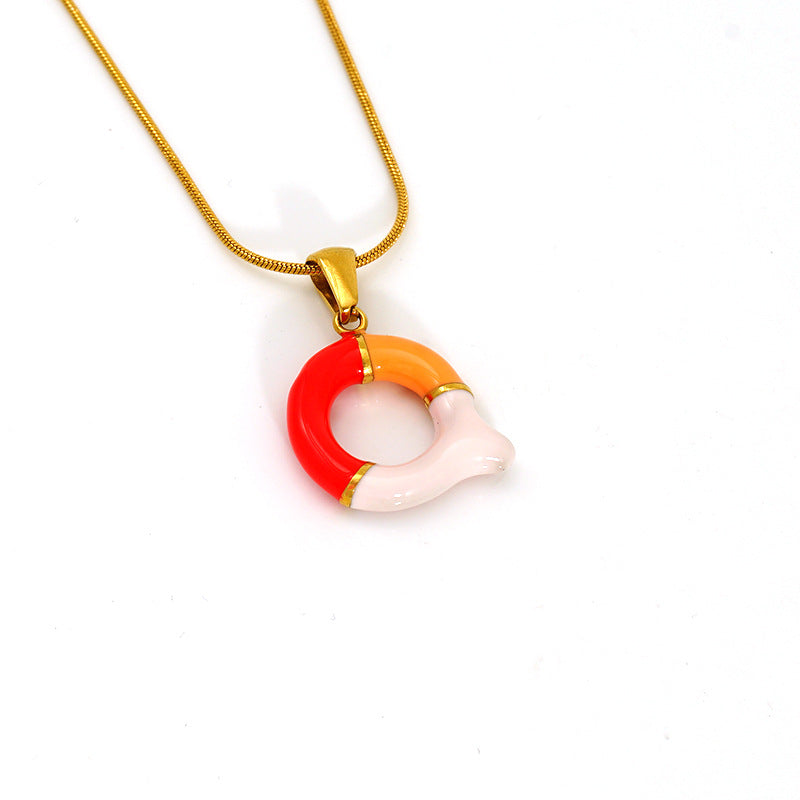 Wholesale Titanium steel oil drop 26 English letter necklace