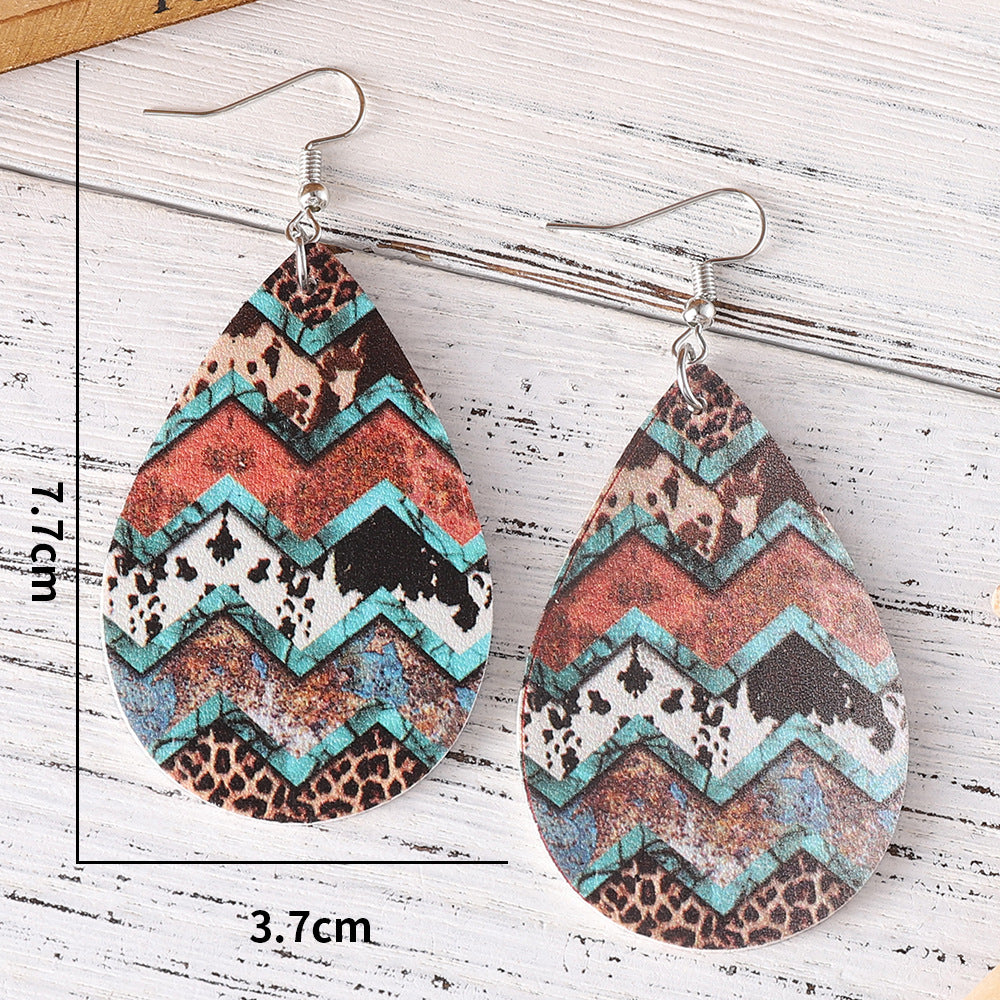 Wholesale Western Ethnic Leopard Dairy Pattern Turquoise Pattern Water Drop Earrings
