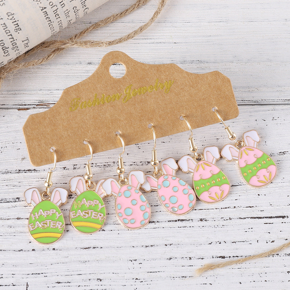 Wholesale Easter Color Bunny Egg Pendant Oil Dropping Earrings suit
