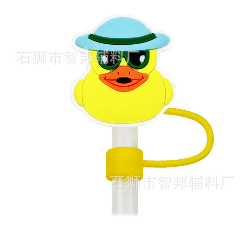 Wholesale  10pcs 10mm Little Yellow Duck Cartoon Cute Duck PVC Soft Straw Tube Cap