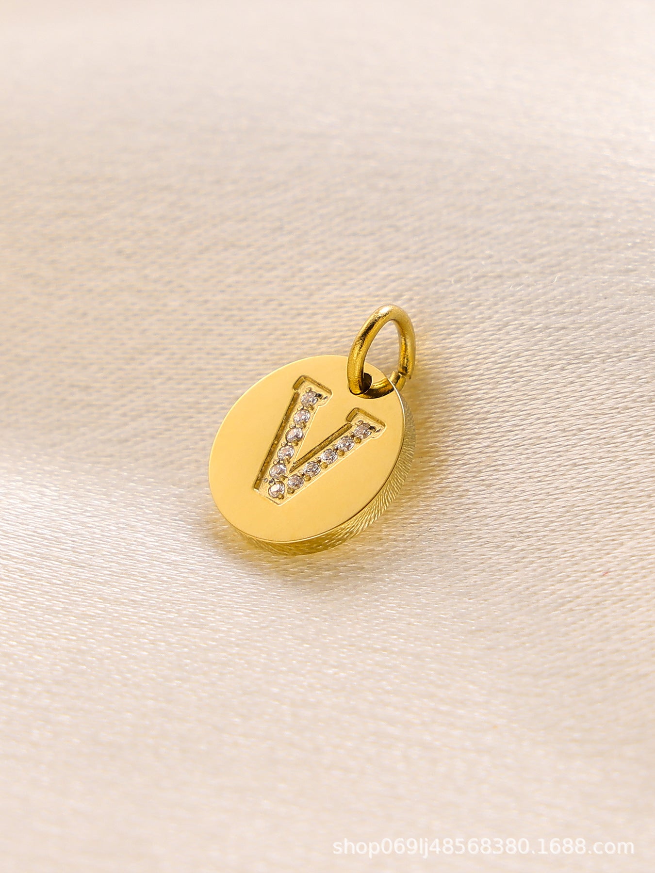 Wholesale  14K Round Brand Diamond Letter  Stainless Steel Pendant