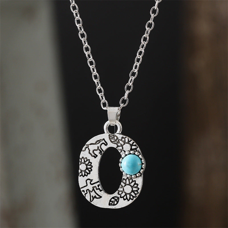 Wholesale  Retro 26 English Letter Turquoise Necklace Clavicle Chain
