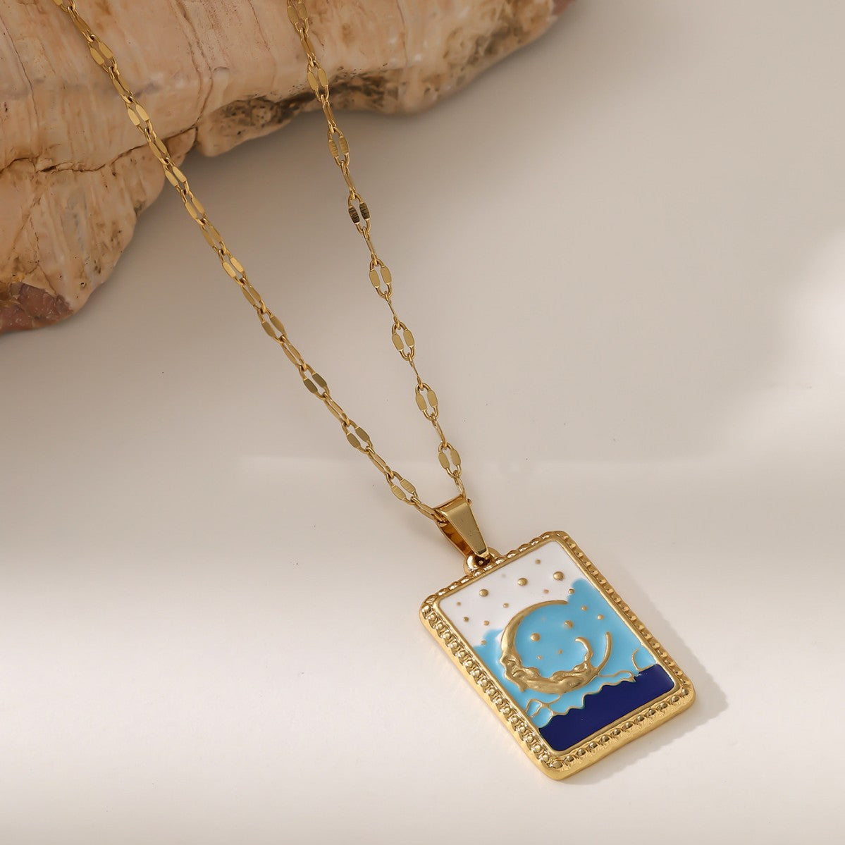 Wholesale Titanium steel square tarot card necklace