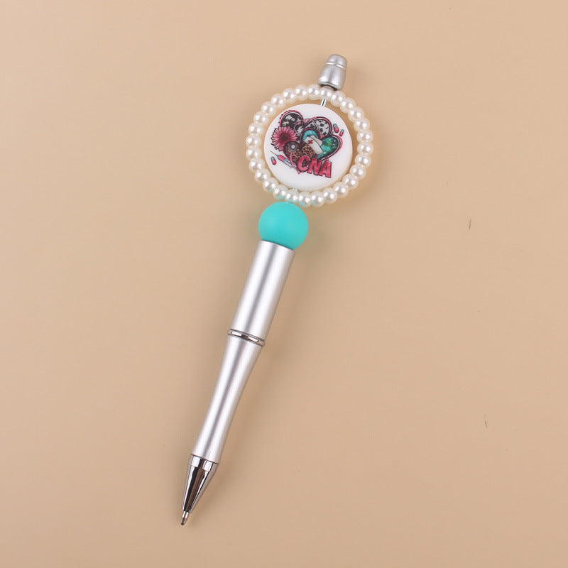Wholesale Creative pearl ring cartoon round printing beaded pen
