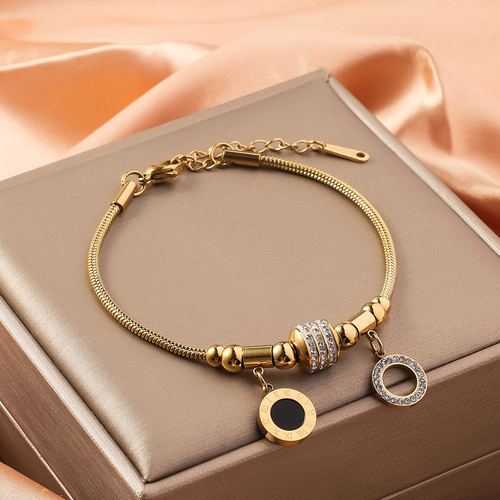 Wholesale Stainless Steel Double Layer 18K Gold Five Leaf Clover Bracelet ACC-BT-RuiX007