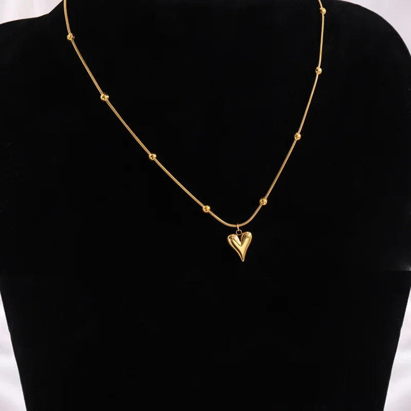 Wholesale Stainless Steel Necklace Heart Beaded Snakebone Chain