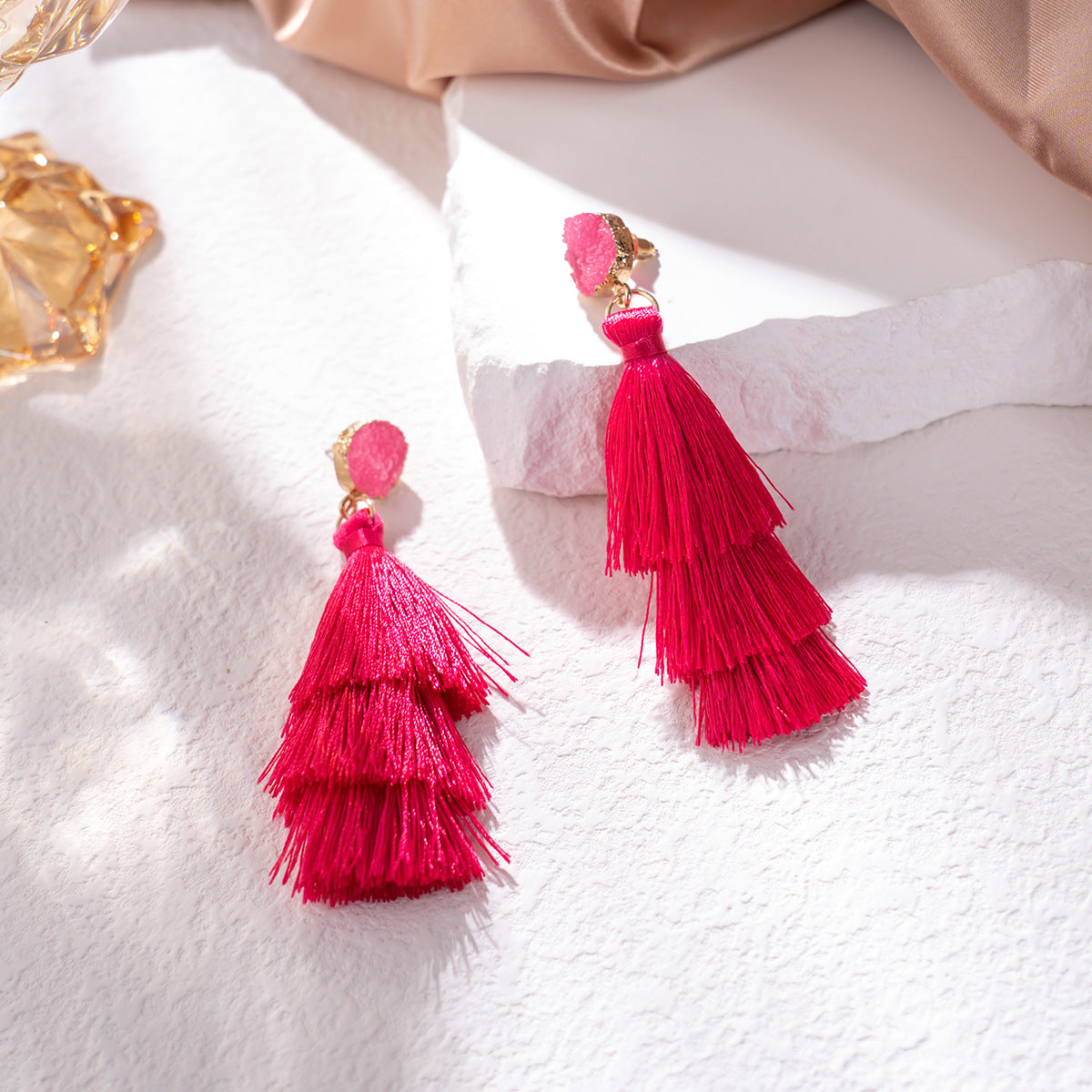 Wholesale Valentine's Day Gift Love Heart Pink Tassel Earrings Set