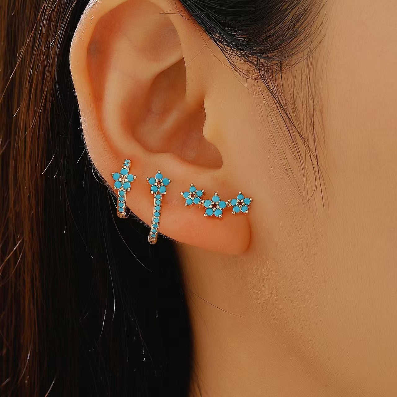 Wholesale Asymmetrical Star and Moon Earrings with Zircon Studs Blingbling Earrings Gold Plated Earrings