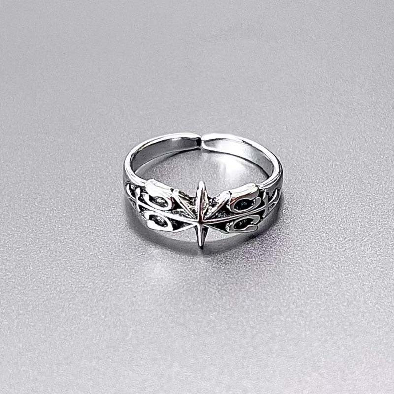 Wholesale Retro Hip Hop Six Pointed Star Ring Silver Tone Zinc Alloy Fashion Jewelry Accessory Gift