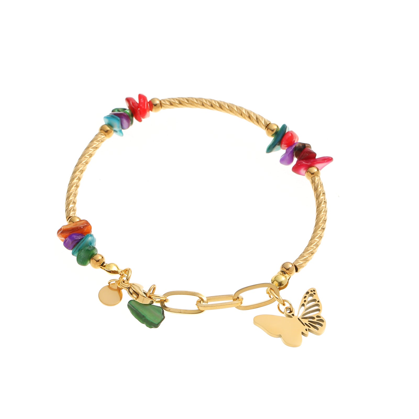 Wholesale  stainless steel color gravel butterfly pendant gold bracelet