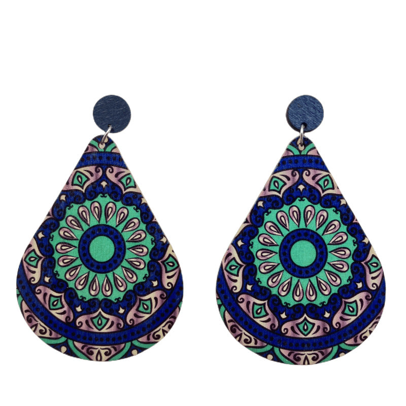 Wholesale Bohemian Printed Wooden Vintage Ethnic Style Earrings ACC-ES-FX027