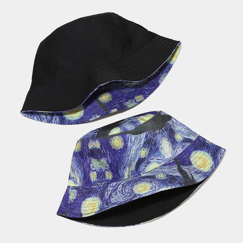 Wholesale Starry sky oil painting double-sided bucket hat bucket hat