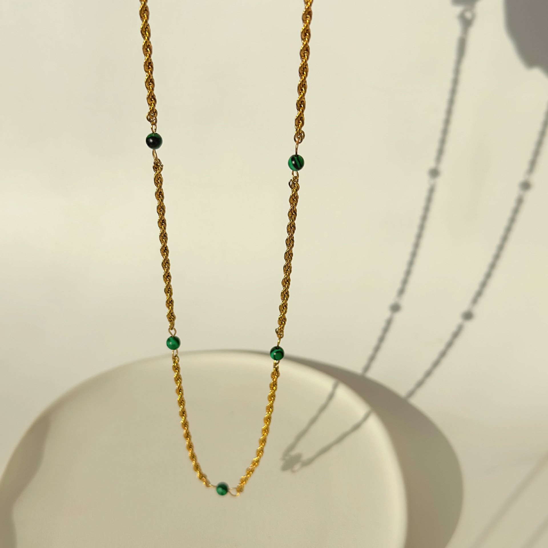 Wholesale Vintage 18K Gold Plated Titanium Steel Malachite Twist Necklace