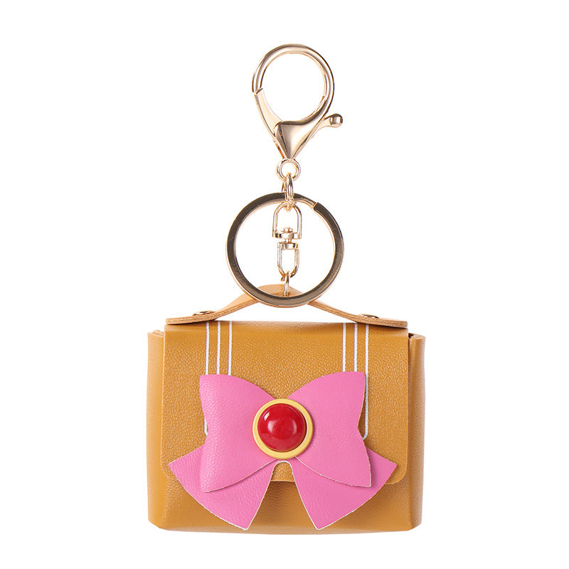Wholesale Light Blue Leather Keychain Pendant With Bow And Butterfly European Style Car Key Accessory