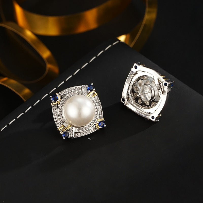 Wholesale  retro baroque pearl stud earrings two-color  colorful Gold stud earrings