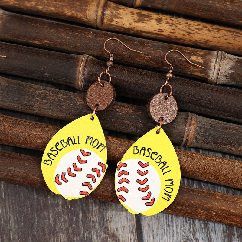 Wholesale Retro teardrop-shaped letter MOM Mother's Day wooden earrings