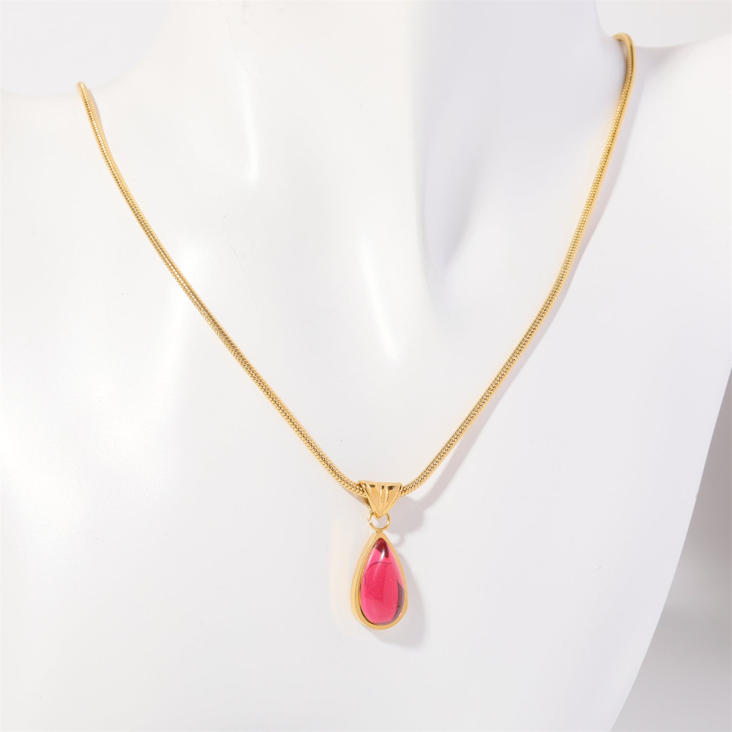 Wholesale 18K Gold Plated 12 Birthstone Titanium Steel Water Drop Necklace