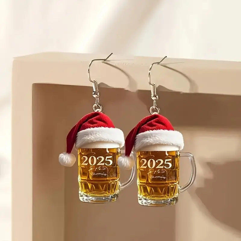 Wholesale Christmas Beer Mug Acrylic Earrings ACC-ES-Xiyin005