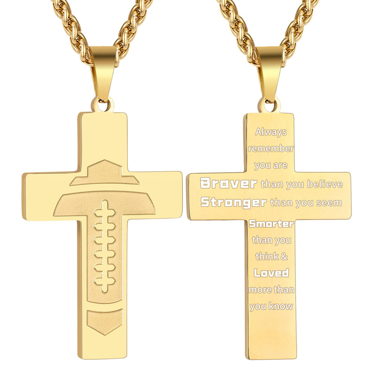Wholesale American Football Stainless Steel Cross Bible Pendant Necklace