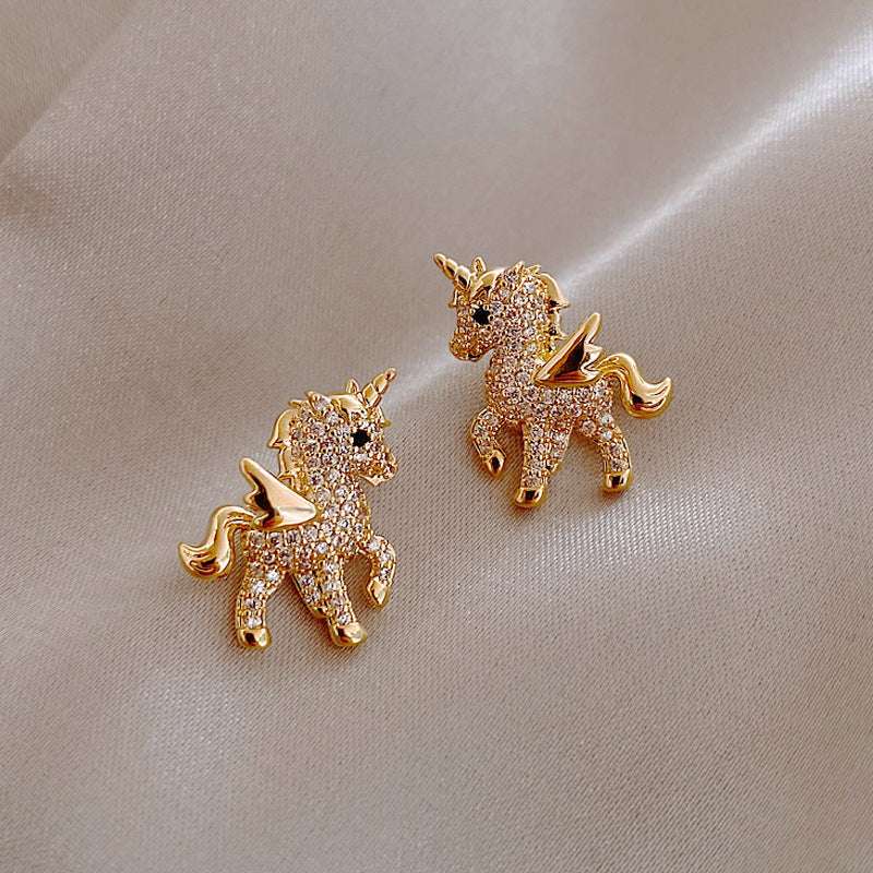 Wholesale Versatile Little Horse Wings Moon Star Full Drill Earring
