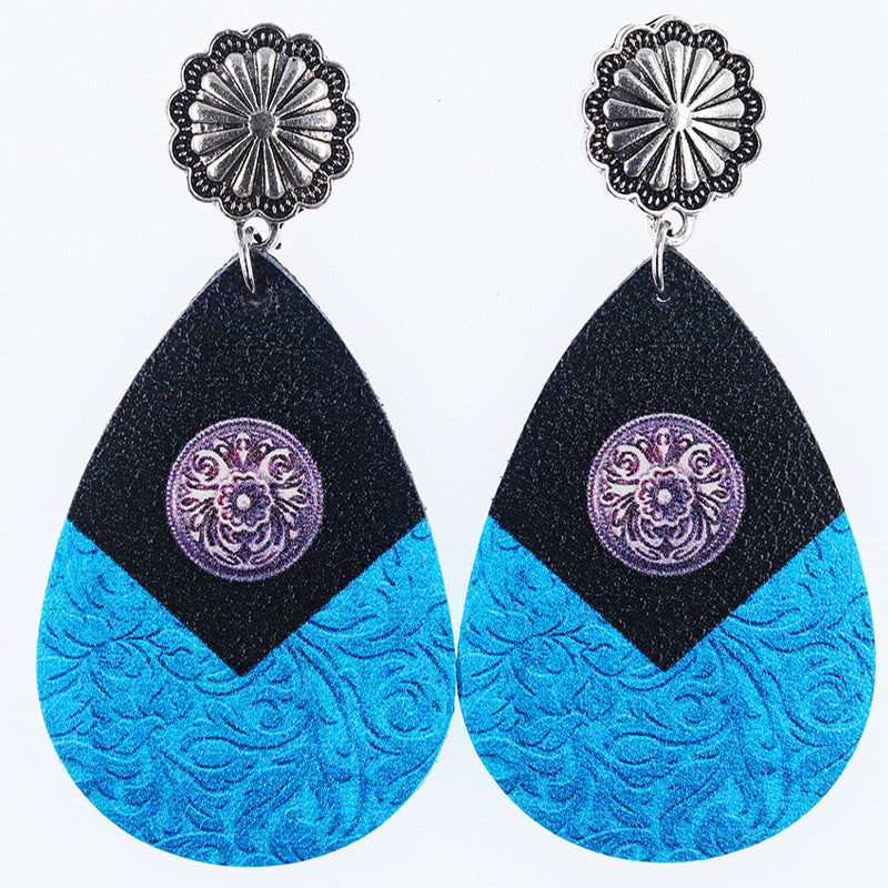 Wholesale Western Denim distressed cowboy boots cactus leather earrings